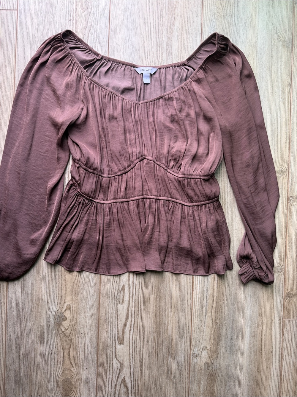Maeve Dusty Rose Peplum Long-Sleeve Blouse